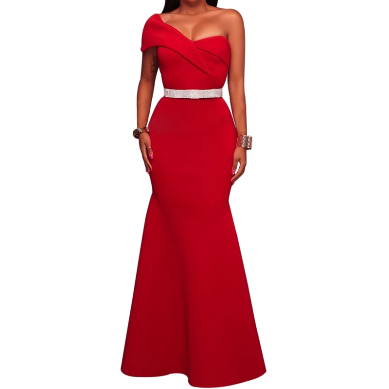 

Free Shipping Women Red Sexy One Shoulder Long Evening Dress, Customized