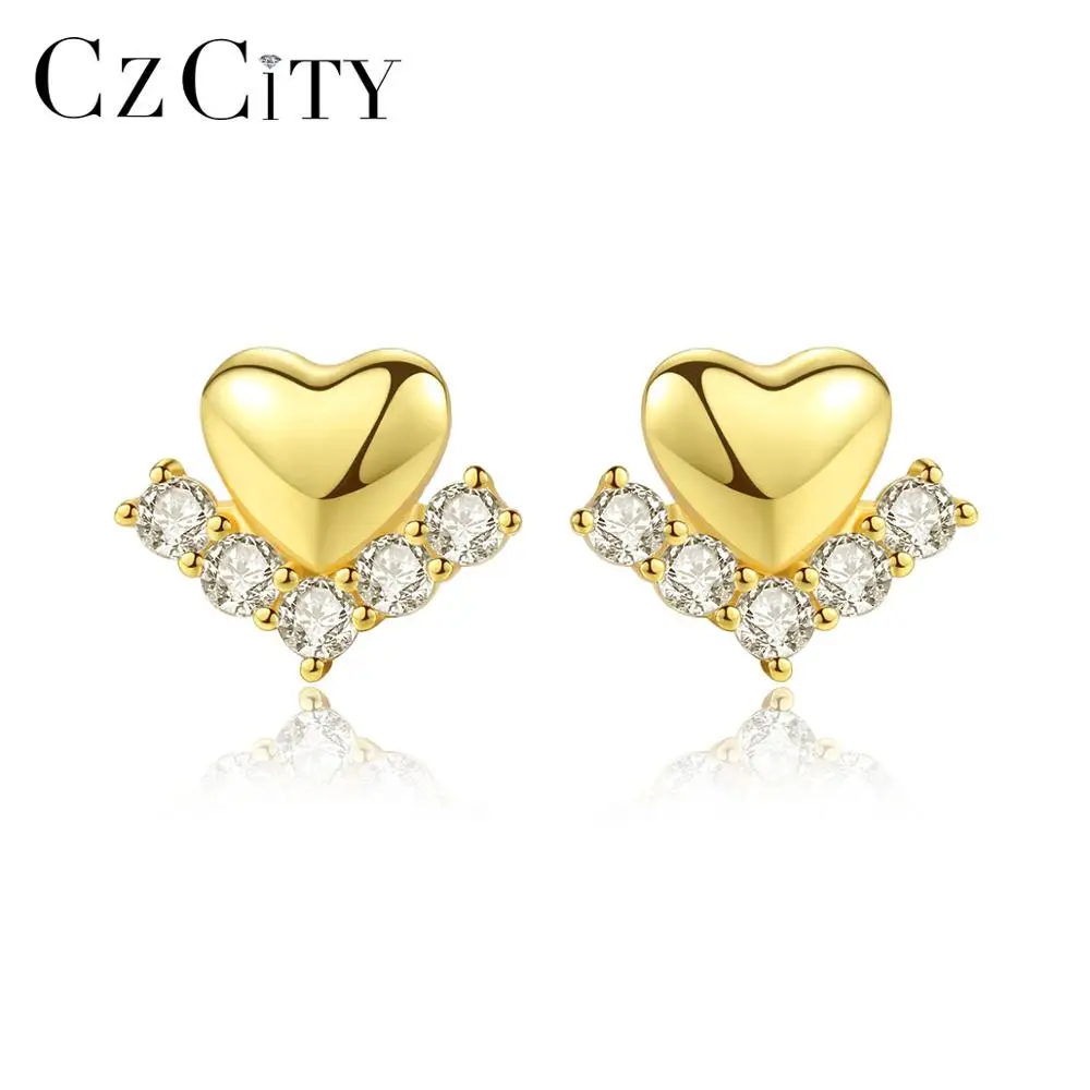 

CZCITY Heart Zirconia Womens Korean Earrings 925 Sterling Silver Lovely Korean Stud Earring for Girls Wholesale
