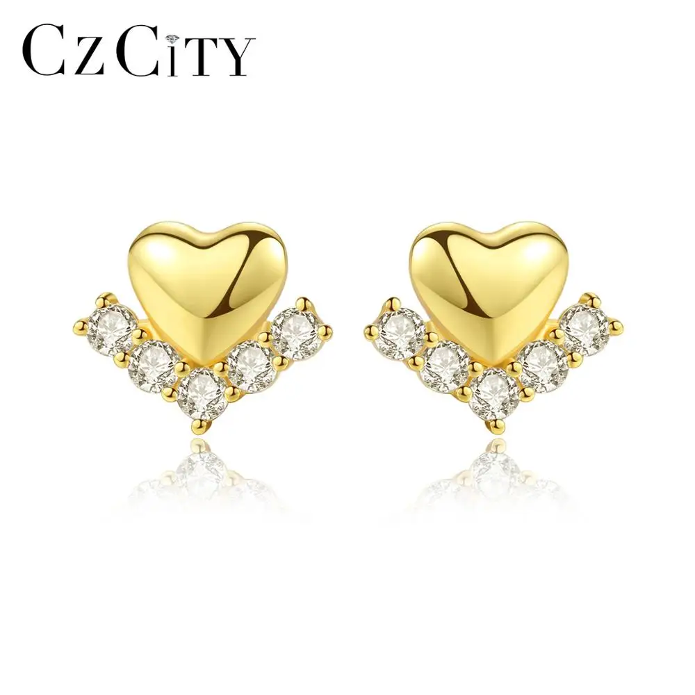 CZCITY Heart Zirconia Womens Korean Earrings 925 Sterling Silver Lovely Korean Stud Earring for Girls Wholesale