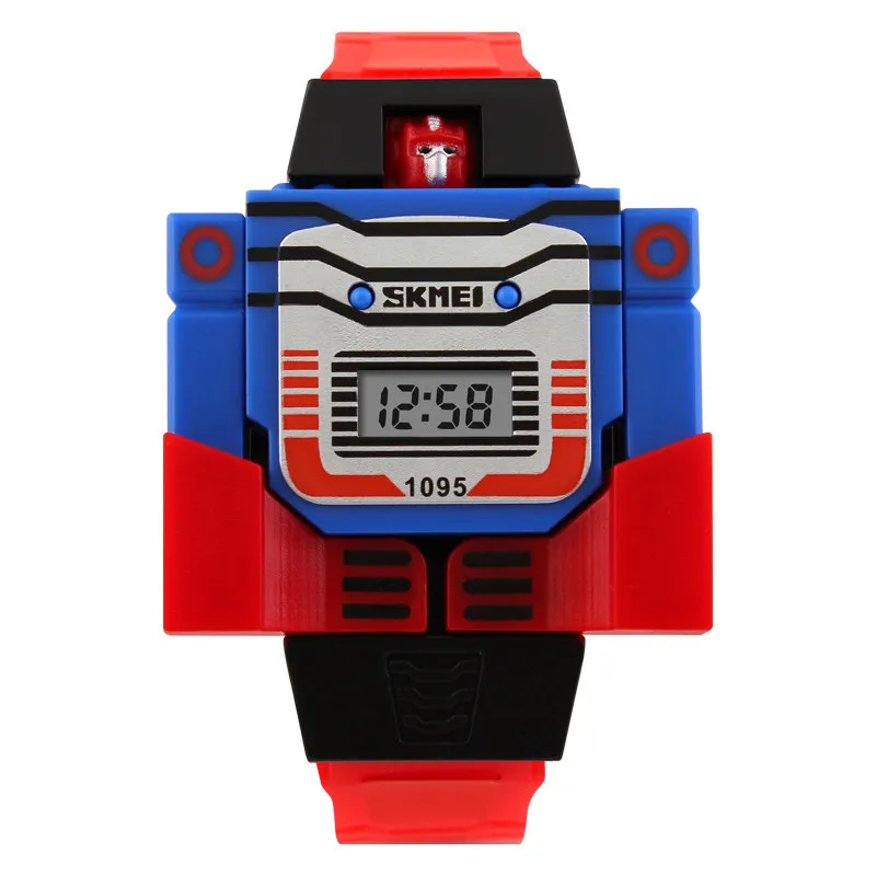 

SKMEI Hot Sale 1095 Kids LCD Digital Watch Children Cartoon Robot Toys Boys Sport Wristwatches, Blue,red,yellow,black