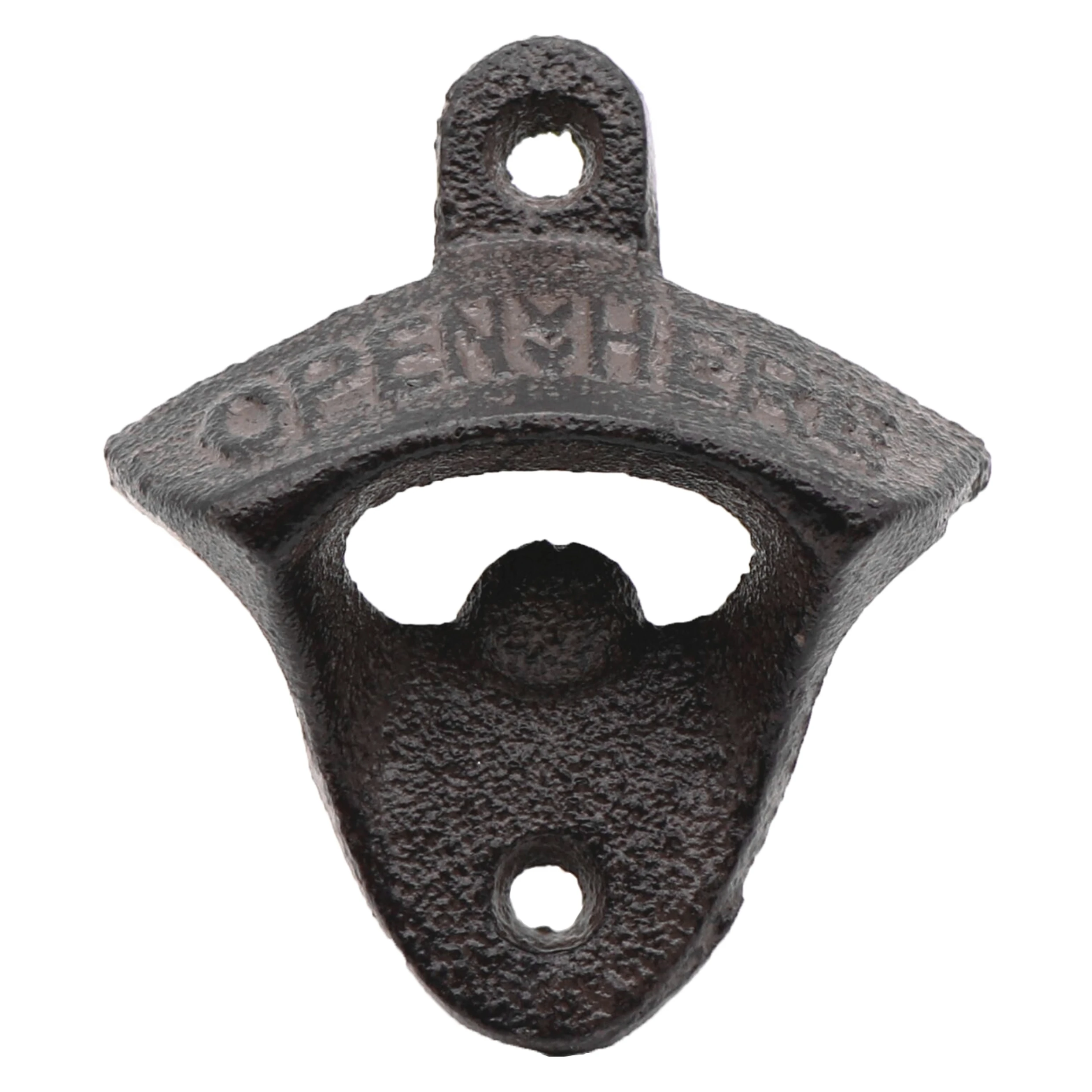 

OPEN HERE Rust Antique Wall Mounted Bottle Opener Cast Iron Crown Stationary Beer Bottle Opener Mounting Screws Included, Dark brown