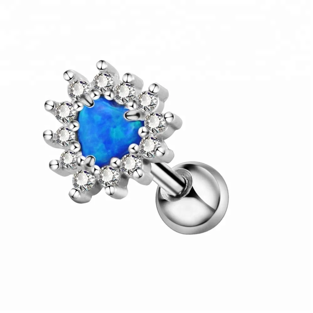 

Heart Opal Center CZ Filigree Cartilage Earring Stud Daith earring Tragus Helix Piercing