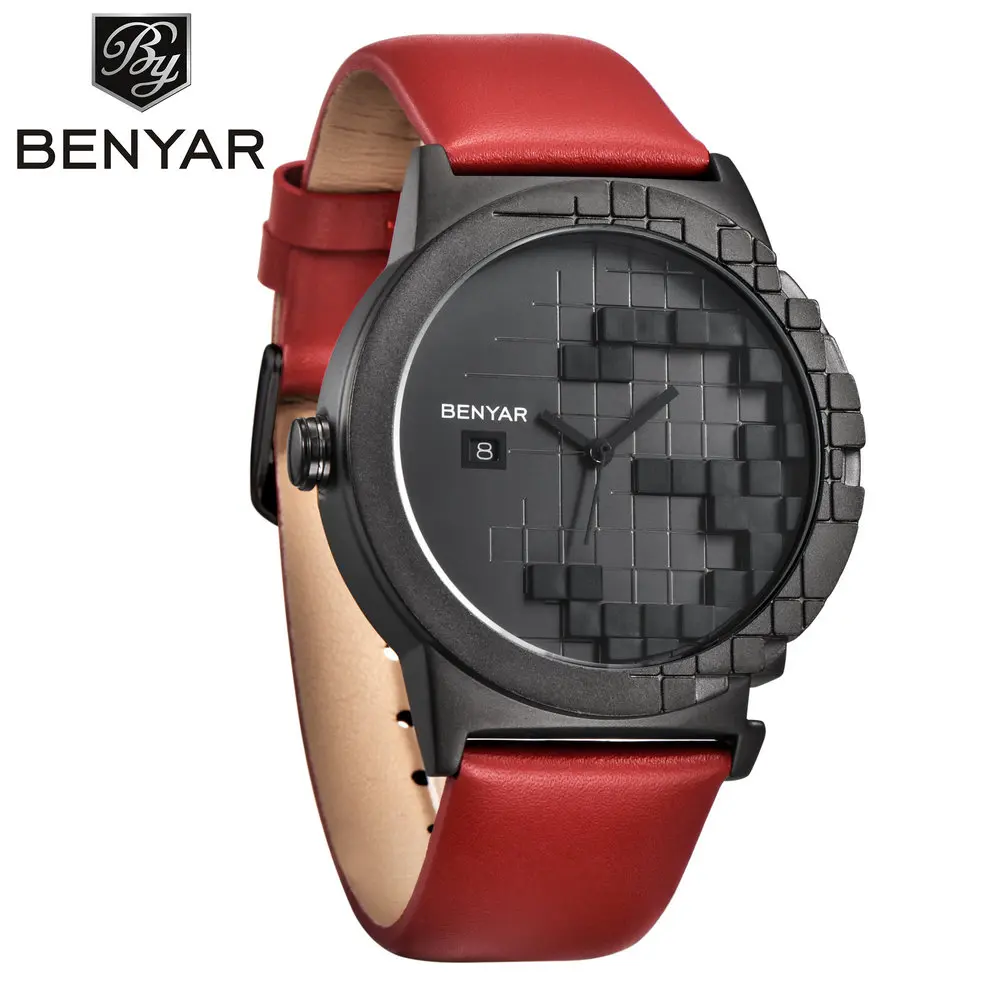 

BENYAR 5117M Men Quartz Watch Juggle Dial Leather For Teens Calendar Analog Online Shopping Watch, 4 colors for choice