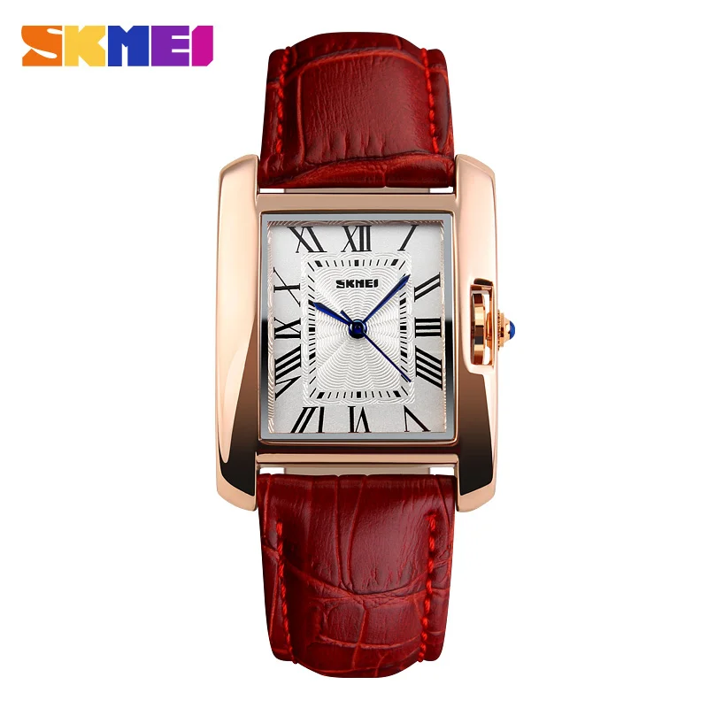 

SKMEI Brand Women Fashion Casual Quartz Watch Elegant Retro Lady Watches Female Red Leather Strap Relogio Feminino Wristwatches, N/a