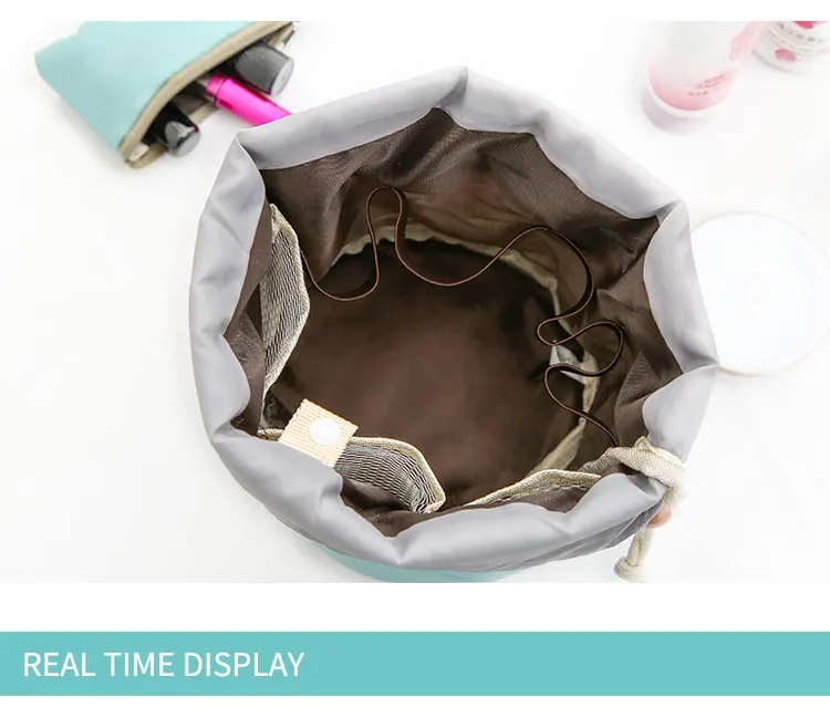 High Capacity Polyester Cute Round Cosmetic Bag With Drawstring Buy
