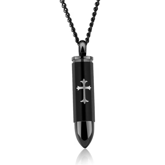 

Cross Necklace Black Steel Pendant With Chain For Men accessories Jewelry, Black;white