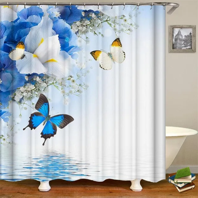 

Wholesale Digital Printed Fabric Shower Curtain Set, 2019 Butterfly Shower Curtain/, Customized color