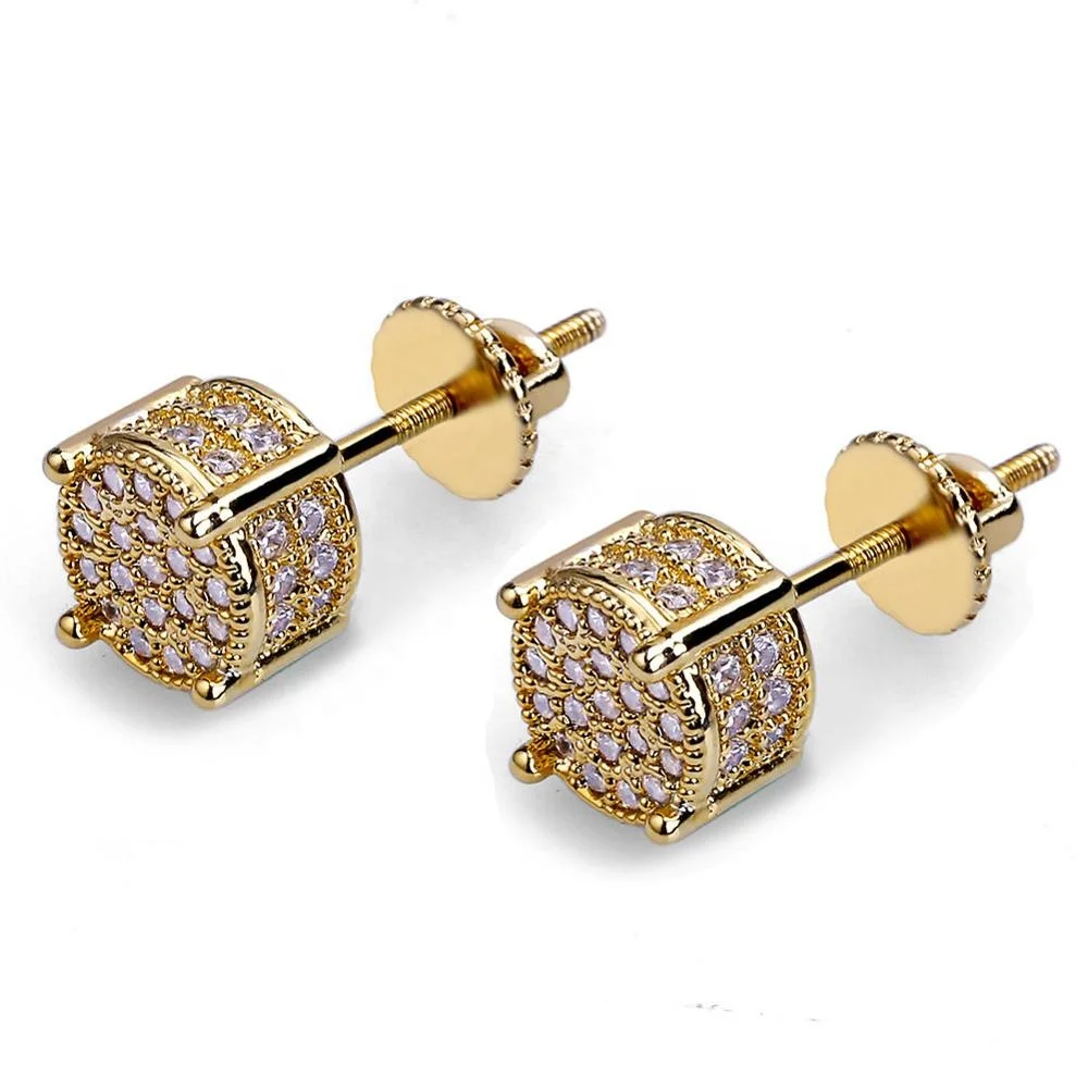 

Blues RTS Hip hop gold Silver plated clear CZ cubic zircon micro pave iced out Stud Earrings for men jewelry, Silver, gold