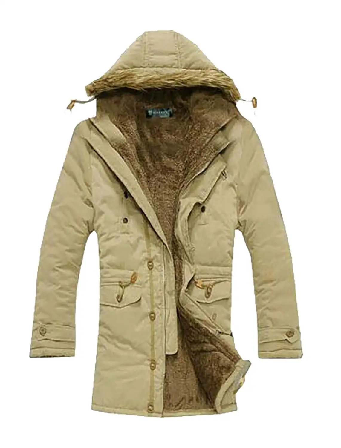 WSPLYSPJY Mens Hooded Faux Fur Lined Quilted Winter Warm Coats Jackets