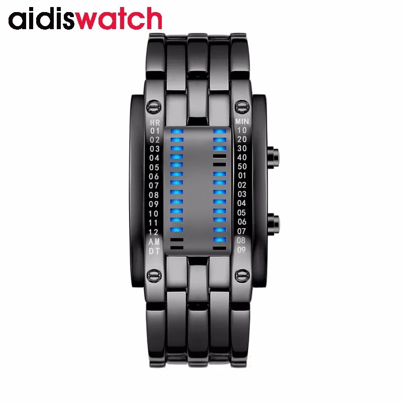 

Luxury Waterproof Electronic Second Generation Binary LED Watches Mens Wristwatch Clock Hours Kid, Black and siliver