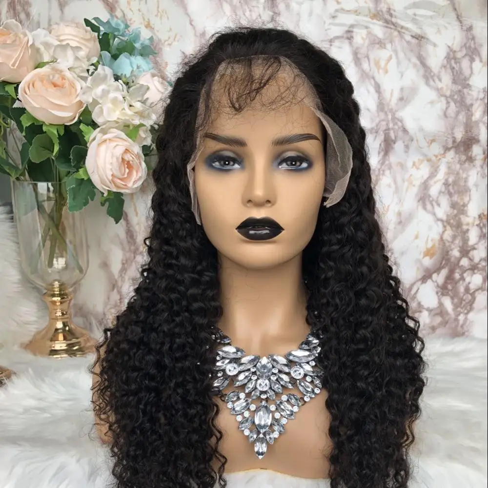 

100 brazilian virgin full cuticle aliged curly full lace wigs for black women