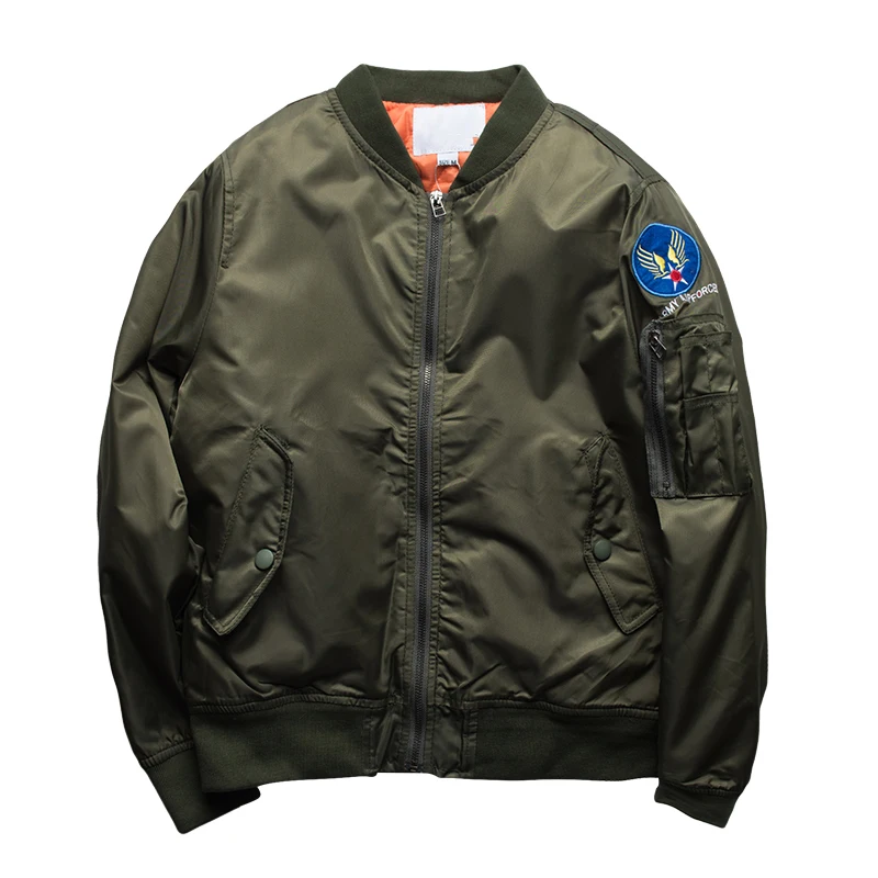 Army Green Embroidery Patch Nylon Fabric Pilot Quilted Flight Jacket ...
