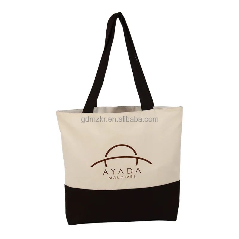 

wholesale resuable 12oz cotton canvas tote cloth packaging bag for shopping, Beige+black;customized is ok