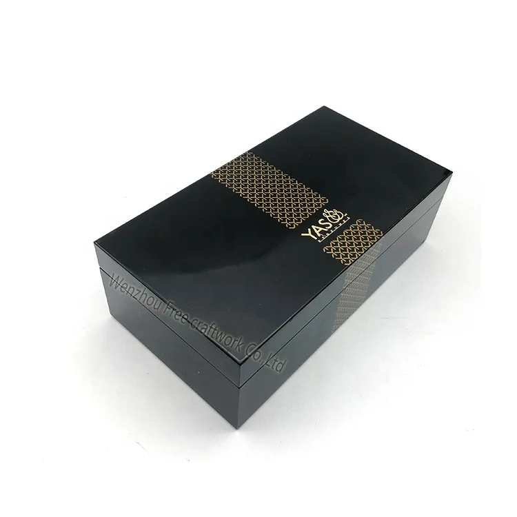 
Custom luxury black piano paint MDF wooden box for storage perfume varnish wooden Packaging gift box with hinged lids 