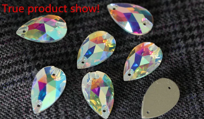 Wholesale Price 5A Quality Glass Sew on Rhinestone 7*15mm Navette Crystal AB Flatback Sew on Rhinestone for Women Dresses