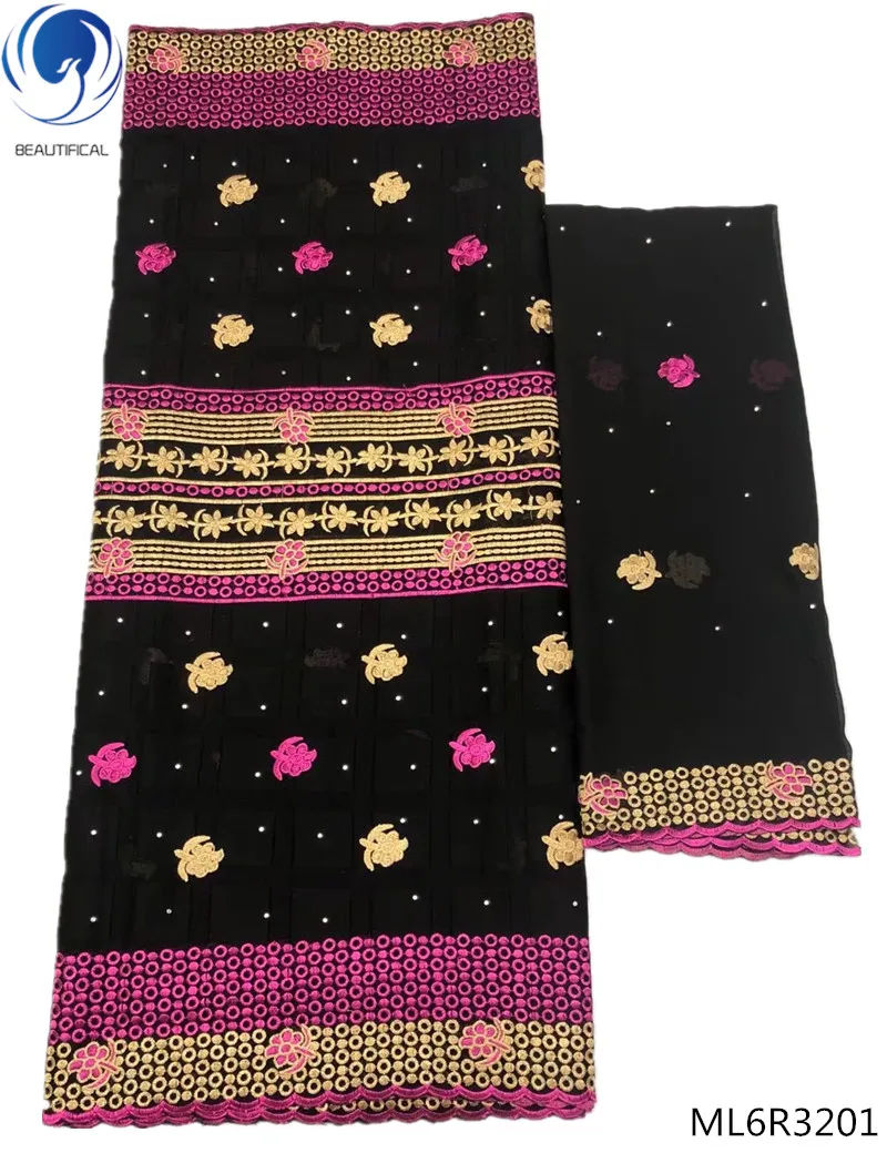 

Beautifical embroidery scarf fushia pink black rhinestone lace swiss muslin cotton lace ML6R32, Customized