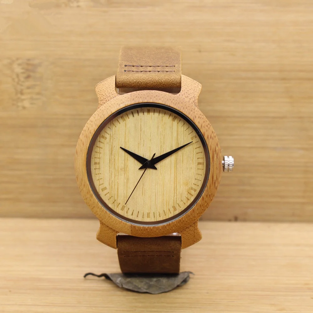 

Wholesale Leather Band Wooden Watch Custom Logo Bamboo Sandal Wood Man Watch, Brown