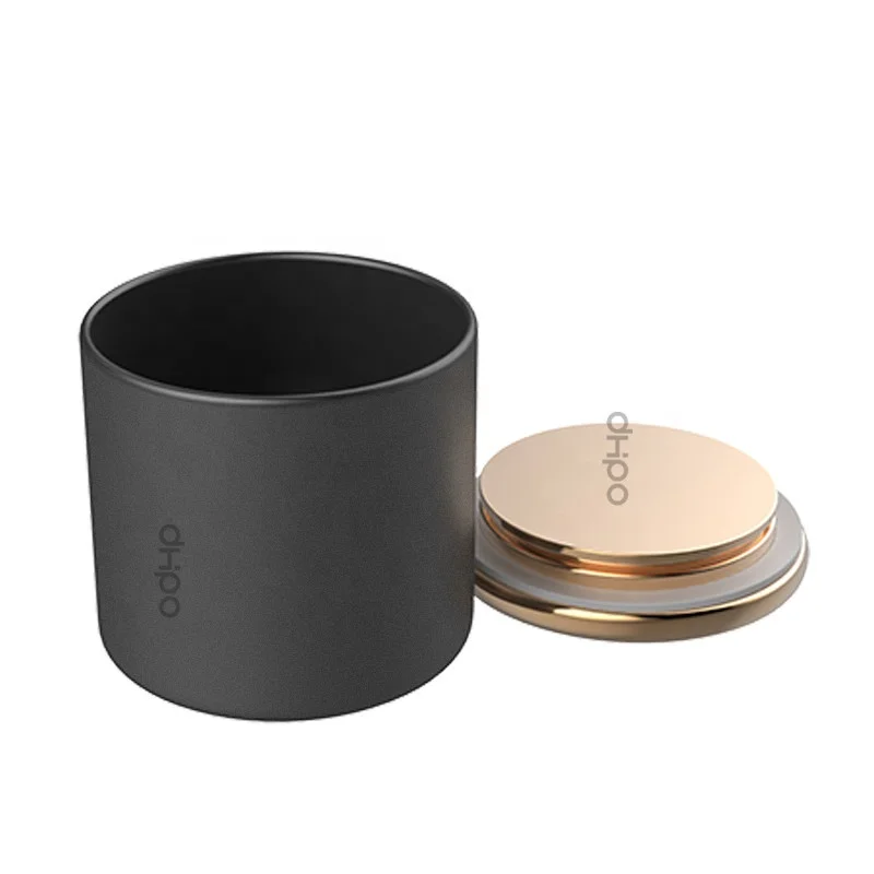 

New design Lead & Cadmium-free matte black customized coffee canister ceramic with metal gold lid, Black, white