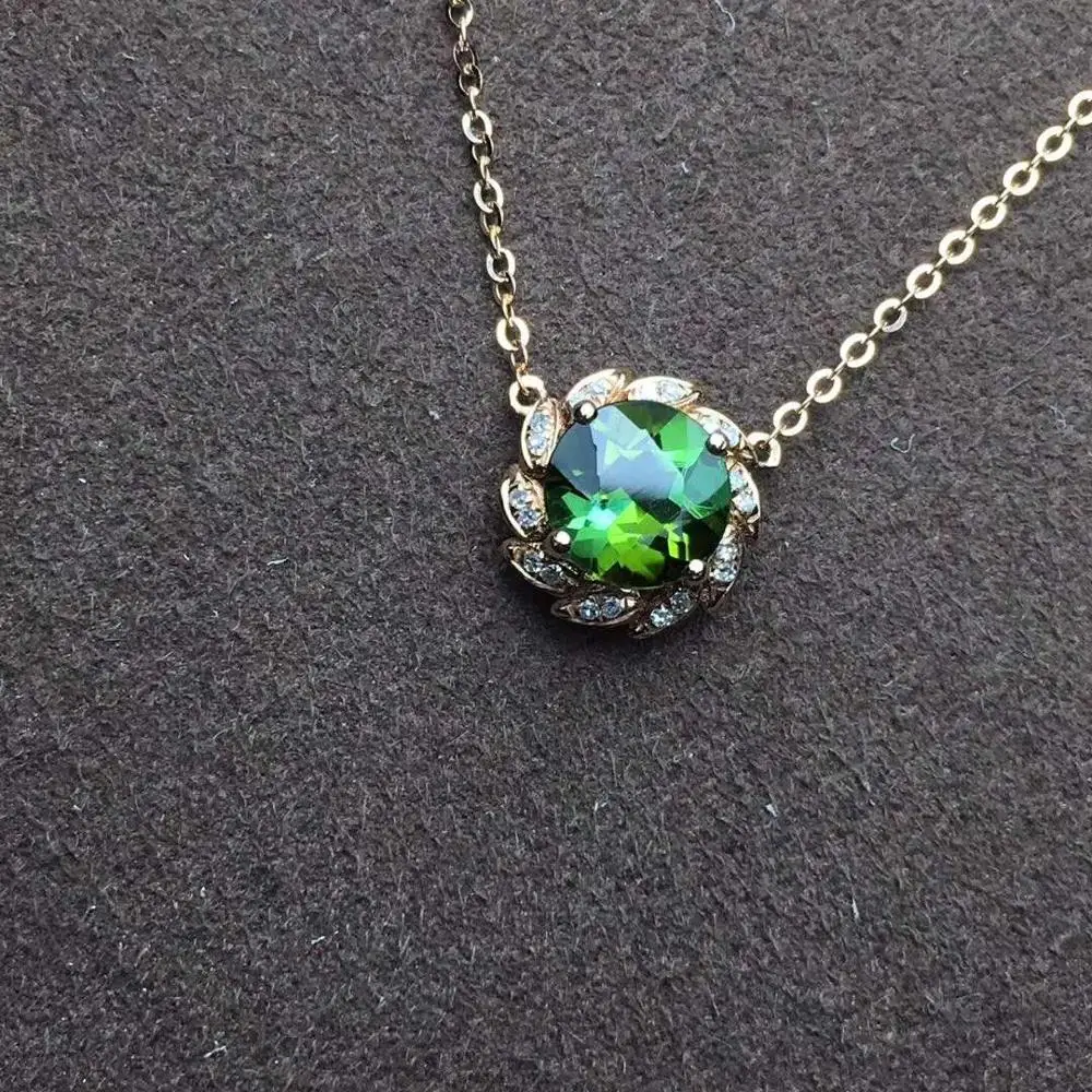 

Wholesale Fine Jewelry Gemstone Green Natural 1.05ct Tourmaline 18k Gold Pendant Necklace Bridal