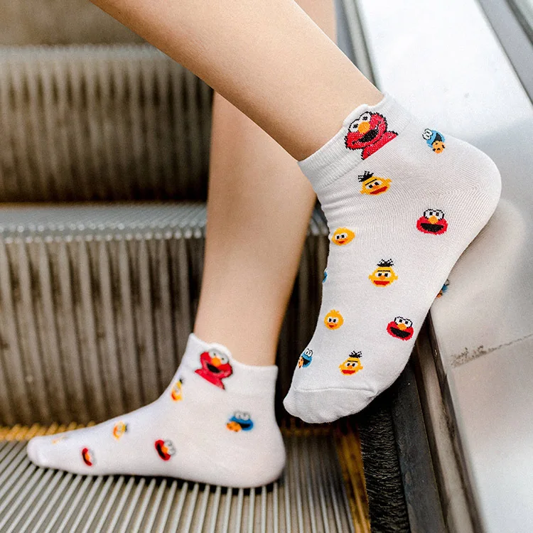 Cute Cartoon Sesame Street Socks Elmo Cookie Monster Fashion Novelty Funny Women Sock Autumn Comfortable Breathable Cotton Socks