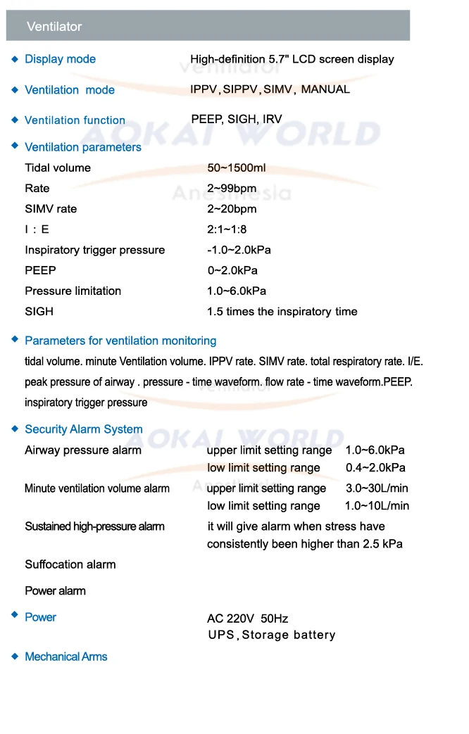 Portable  Ventilator Machine For Operating Room Surgery