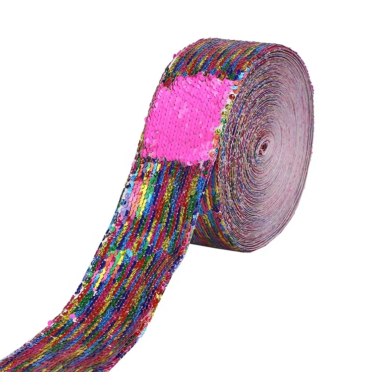 

Garment accessories DIY supplies fabric back glitter rainbow sequin ribbon, Customized color