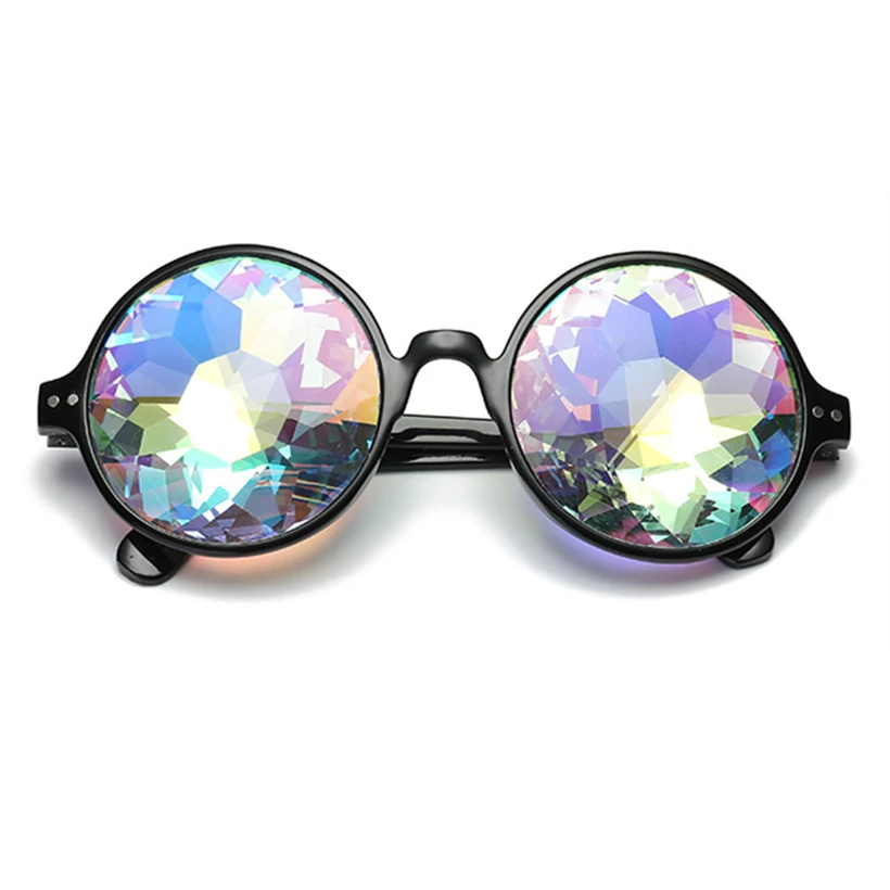 

Round Kaleidoscope Glasses Rave Festival Men Women Holographic Kaleidoscope Party Retro Rave Festival Sunglasses, Mix color