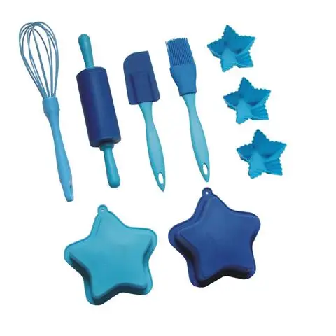 
kids cooking and baking set 17pcs silicone cupcake cups brush spatula cookie cutter 