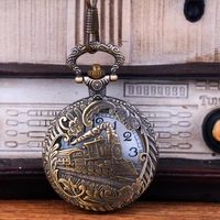 

Bronze Train Pocket watch Men Women antique Hollowed vintage pocket watch