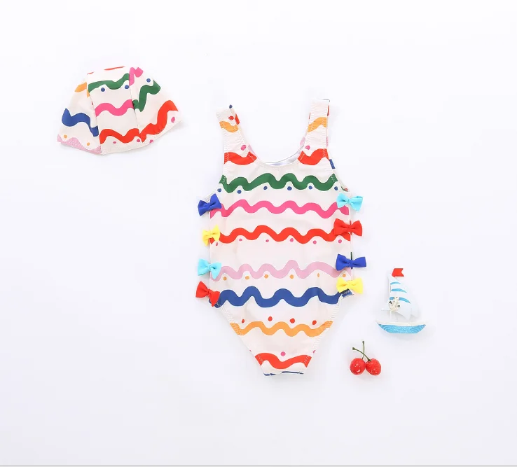 

Girl One Piece Wave Stripe Swimsuit Baby Girl Hot Spring Suit Girl Beachsuit, Picture