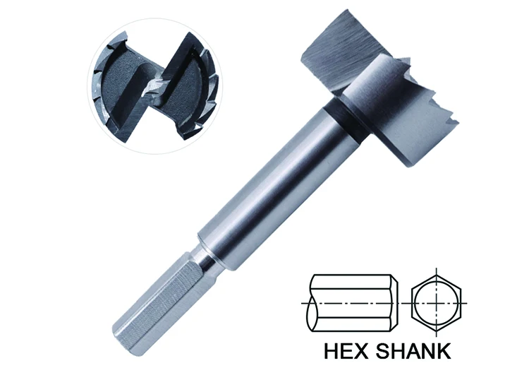 Hex Shank Hinge Boring Wood Forstner Bits with Saw Teeth for Woodworking