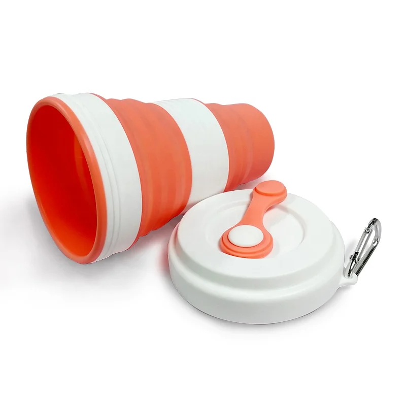 

Wholesale hot sale portable reusable 550ml silicone travel folding collapsible coffee cup, Green;red;yellow;blue and customized
