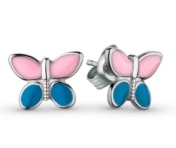 studs ear sterling silver wholesale enamel larger butterfly pink light