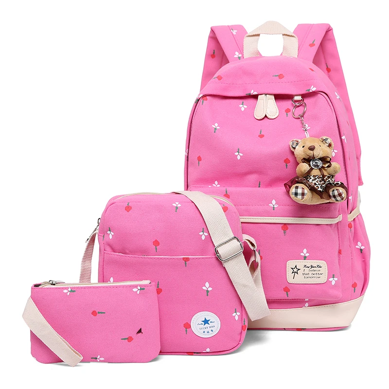 

Factory direct canvas sports backpack set three in one school backpack set fashion style canvas backpack set, Gray/pink/black/purple/green/blue/dark pink/dark blue