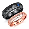 Promise Couple Rings Trendy Her King & His Queen Custom Crytal Stone Crown Charm Stainless Steel Wedding Ring for Women Men