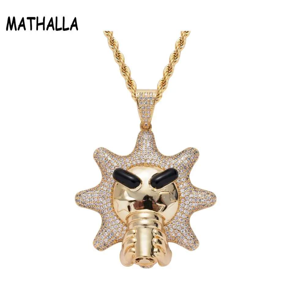 

Cool Micro Pave CZ Diamond Little Sun Drinking Water Pendant Rope Chain Necklace Hip Hop Jewelry Men's Iced Out Pendant Homme, Gold;white gold