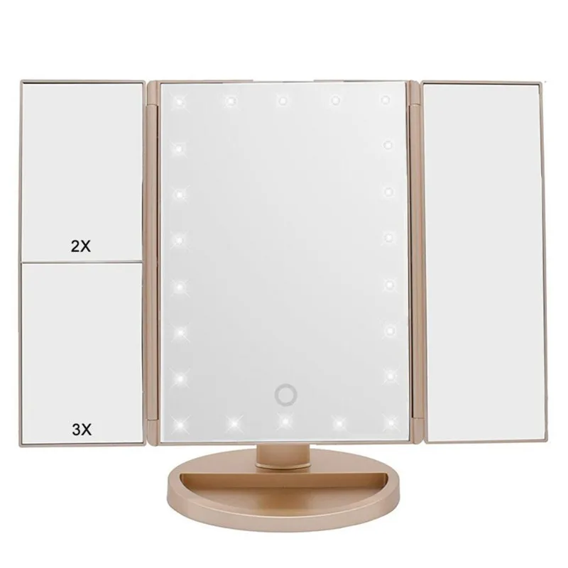 White Color Trifold Lighted Vanity Led Makeup Mirror With 22 Led
