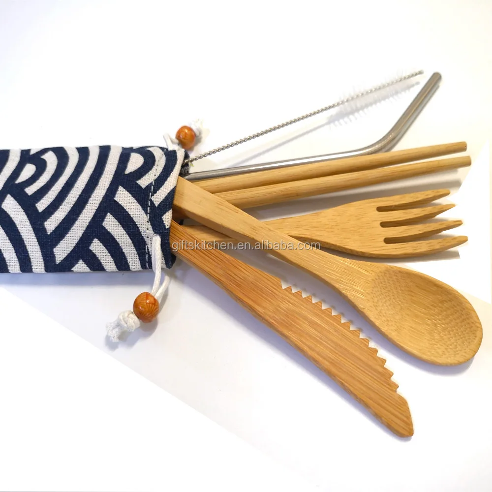 

New portable kitchen bamboo utensils set travel bamboo cutlery set, Natural bamboo color