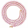 Men's Hiphop brass iced out one row pink cz tennis chain jewelry