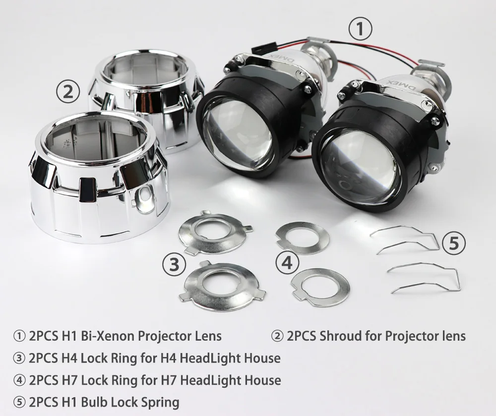 Dmex Universal Bi Xenon Hid Projector Headlight With H1 H4 H7 Socket Wst 25 Inch Hid Projector