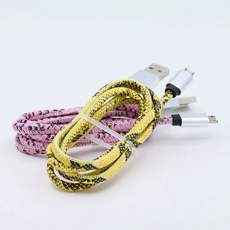 Free Shipping High Quality Snakeskin Leather Usb Charging Cable For Iphone X For Samsung s8