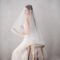 

V609 Two Layers Soft Tulle sex cathedral bridal wedding veils trim fabric With Comb bride to be veil