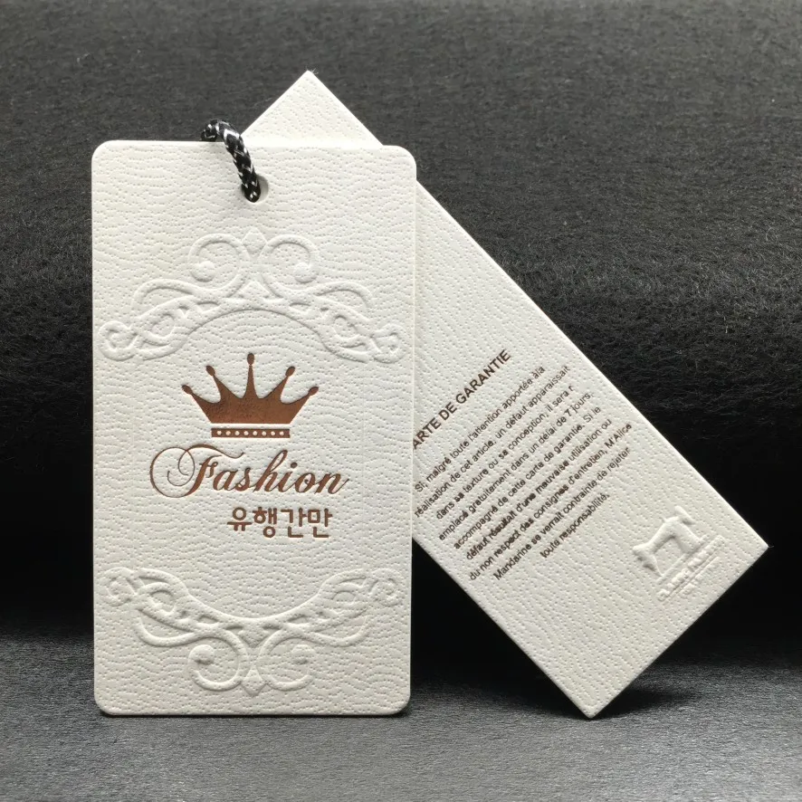 Luxury specialty paper a set of hang tag emboss logo clothing hang tag for garment