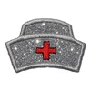 Nurses Hat Silver Vinyl with a Red Cross Sparkle Glitter Patch