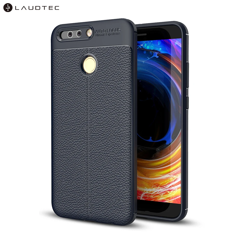 

Laudtec Litchi Leather Pattern Silicone TPU Back Cover Case For Huawei Honor 8 Pro V9, Black;blue;red;gray