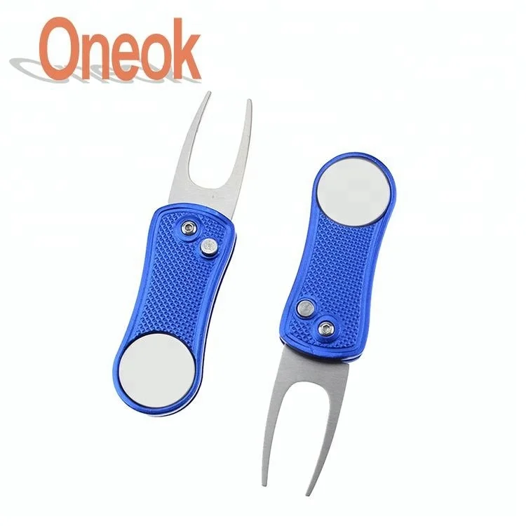 

Custom assorted color switchblade Action metal personalized golf divot tool, Blue, can accept custom panton colors