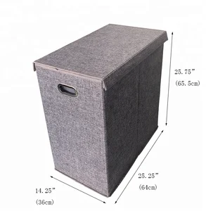Image of 2 Compartments Foldable Laundry basket with Lid and Removable Liners