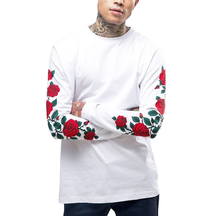 

custom t shirt printing for men plain white long sleeve rose printed t shirts, Can be customized