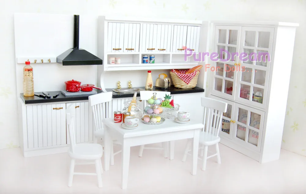 
1:12 Scaled wooden Table and Chairs Doll House Furniture Miniature Dining set 