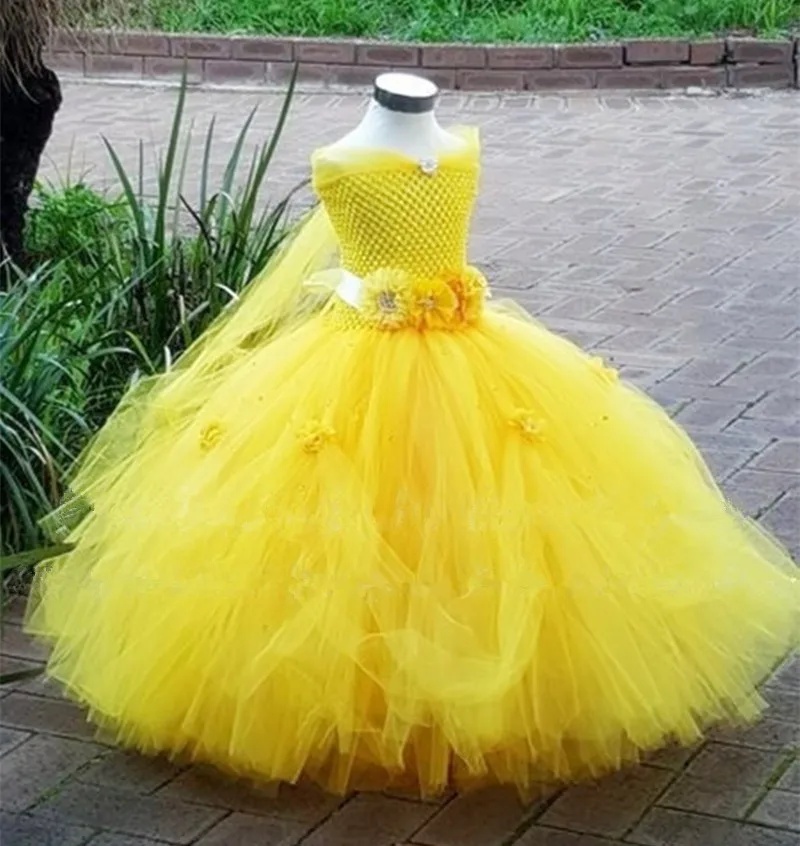 

Princess Tutu Dress Baby Kids Fancy Party Christmas Costumes Beauty Cosplay Dress Flowers Girls Ball Gown, Yellow